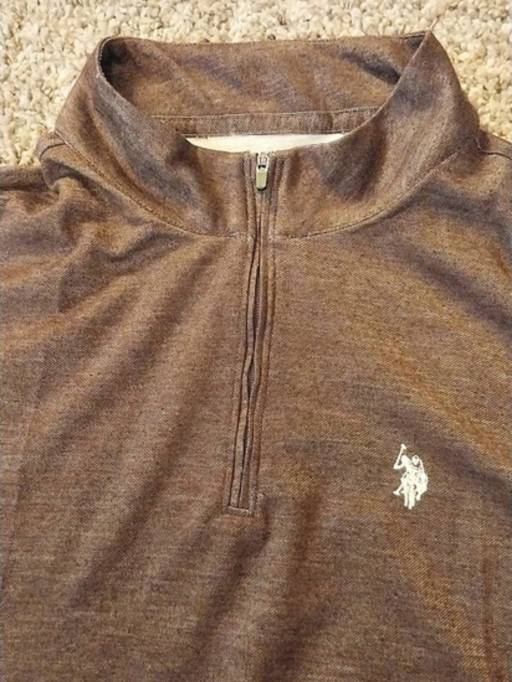 U.S. Polo Assn. Men's Quarter Zip Polo Size Medium Brown